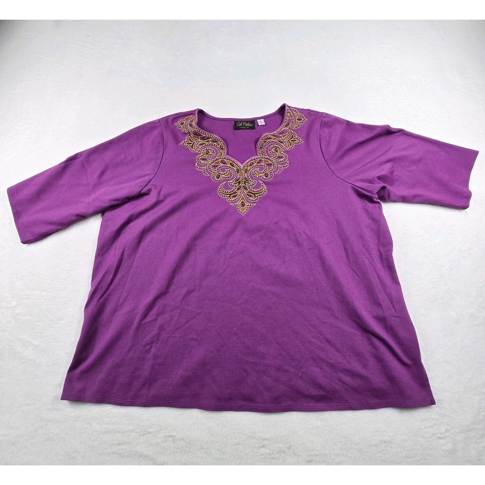 Bob‎ Mackie Wearable Art Women's Size 3X Purple Embroidered Shirt